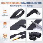 2:1 Heat shrinkable Braided Sleeving Fabric Wire Loom High Temp Heat Shrink Wiring Harness Abrasion Protector Cable Sleeve(1"-15ft)