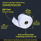 Receipt Paper Roll 3 1/8 x 230 for Square Register and Square POS System connected to Star Micronics Thermal Printer (Pack 06 rolls)