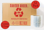 Master Green, 5" x 1000ft 80 Gauge (Pack of 12 Rolls) Clear Plastic Mini Hand Stretch Shrink Wrap Film with One Handle for Industrial, Shipping, Pallet, Storage, Retail, Packing Moving Packaging