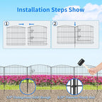 INJOPEXI Garden Fence 12 Panels 23.6ft (L)×24in (H) Decorative Garden Fences with 11 Fence Panels + 1 Gate Rustproof Wire No Dig Garden Fence Animal Barrier Fencing for Outdoor Backyard Patio - Black