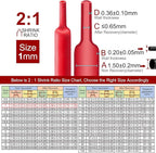 Chanzon 2:1 Ratio 1/24" (1mm) Heat Shrink Tubing 8Ft Roll (2.5M Total Length) Red Polyolefin Sleeving Wrap Shrinking 2 to 1 1pcs