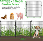 Decorative Metal Garden Fence with Gate Dog Fence Outdoor for Yard, 32in(H) x 107Ft(L) No Dig Fence 40 Panels Fencing for Dogs Animal Barrier Fence Garden Fencing for Yard, Patio, Flower Bed