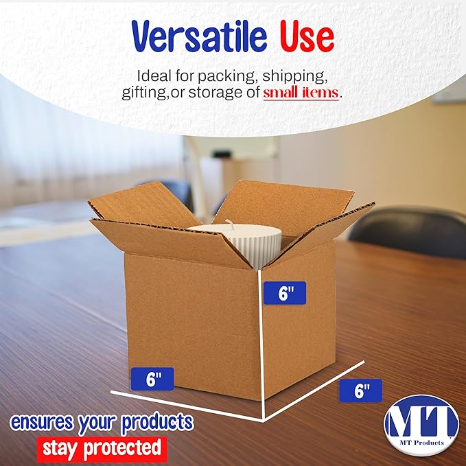 MT Products Sturdy Kraft Corrugated Cardboard Shipping Boxes 6" x 6" x 6" - Small Mailing/Moving Boxes for Transport - Pack of 10