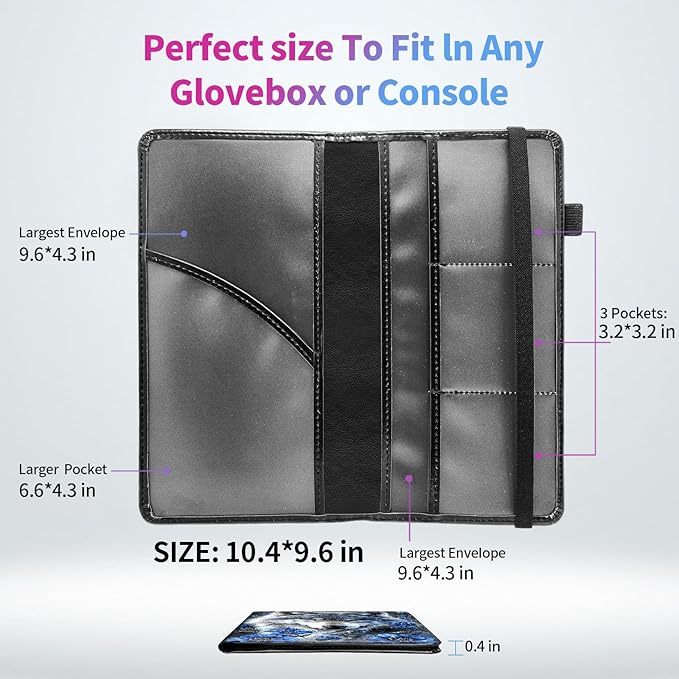 Car Registration and Insurance Holder,Leather Insurance License and Registration Card Holder for Car Glove Box, Auto Truck Document Holder Organizer for Men Women-White wolf with Blue Flowers