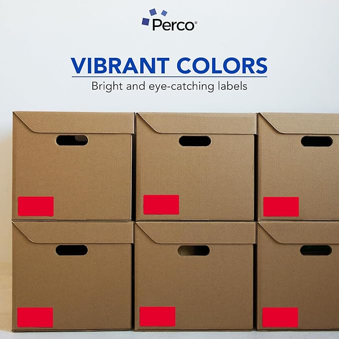 Perco Red 3x5 Inch Perforated Sticker Labels — 150 Stickers Per Roll — with Permanent Adhesive for Inventory Management, Color Coding, Moving Boxes, Retail, Organizing, Crafting & More — Made in USA
