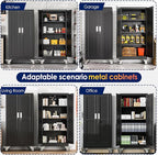 61" H Metal Garage Storage Cabinet, Rolling Tool Cabinet with 2 Doors and Wheels, Locker Steel Cabinet with 3 Adjustable Shelves, Organization Cabinet for Garage,Office,Home,Gym,School（Black）