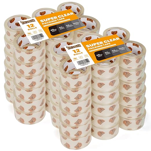 TAPEBEAR Storage Packaging Tape - 72 Rolls, Super Clear 2.7mil x 1.88" x 55 Yards Packing Tape Heavy Duty Refills, Transparent, Long Lasting for Storage and Packing, 3960 Total Yards