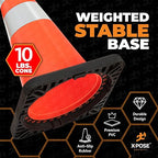 Xpose Safety 28 Inch Orange Traffic Cones Heavy Duty 10lb with 6" & 4" Collars, 4 Pack - Multipurpose PVC Plastic Safety Cone for Parking, Soccer, Caution, Kids and Construction - DOT Approved