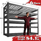 55.1" W Metal Shelving 6 Tier Garage Shelving 3660LBS Storage Shelves Adjustable Garage Shelves Industrial Metal Shelf for Basement Warehouse Shop Supermarket 55.1" W x 25.8" D x 84.1" H
