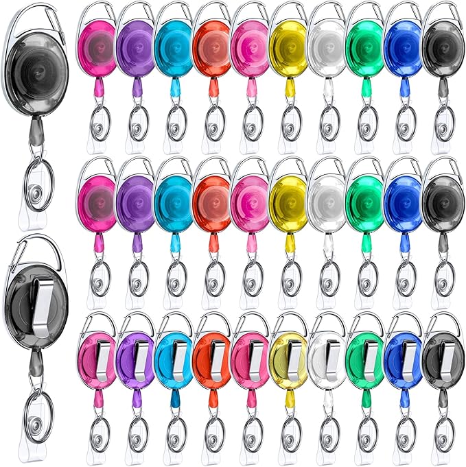Laumoi 80 Packs Retractable ID Badge Holder Name ID Badge Reel Clips Keychain with Belt Clip and Key Ring for Office Worker Doctor Nurse Employee (Transparent Multicolor)