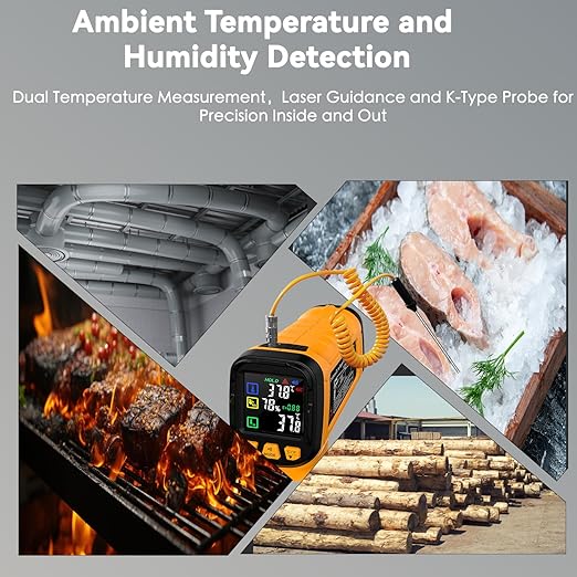 Infrared Thermometer Gun -58°F to 2732°F, IR Temperature Gun with K-Type Probe for Internal Readings, 50:1 High Temp Laser Thermometers Tool for Kilns, Furnaces, HVAC, BBQ Home & Industrial Use