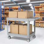 Utility Cart on Wheels, 2 Shelf Heavy Duty Large Flat Top Rolling Cart, 550LBS Capacity Service Cart for Warehouse, Garage, School, Kitchens, Office(Gray, 45.7)