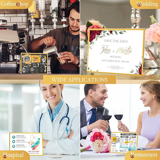 36 Pack Acrylic Sign Holder Gold Frame Table Numbers Slanted Back Menu Display Stand Clear Flyer Document Photo Display Holders Plastic Table Signs for Wedding Office(Horizontal Style,4 x 6 Inch)