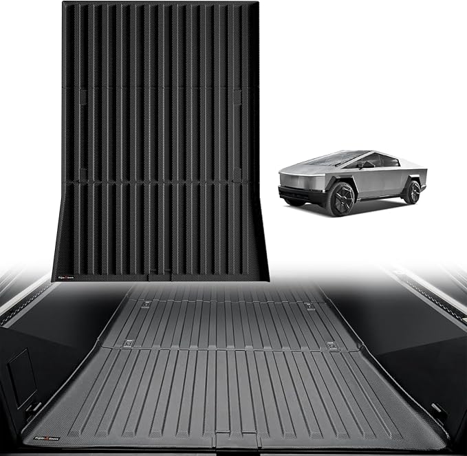 TripleAliners Premium Extra Thick Truck Bed Mat Compatible with 2023 2024 2025 Tesla Cybertruck Accessories Vehicle Perfectly Flush All Weather Protection TPE Heavy Duty Pickup Car Bed Cargo Mat