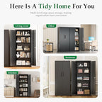 Crownland 63" Metal Storage Cabinet, Lockable Garage Storage Cabinets, High Office Cabinet with Adjustable Shelves for Garage, Home Office, Pantry, File(Black)