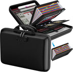 ENGPOW Fireproof Document Box with Lock, Hard Case Fire & Water Resistant File Organizer with 25-Pocket Accordion File Folder, Portable Home Office Safe Storage for Important Documents Laptop Black