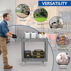 550LBS Utility Cart, 2-Tier 40 * 17 Inch Utility Cart with Wheels,Heavy Duty Service Cart-Lipped Shelves,Ergonomic Storage Handle and Swivel Wheels for Warehouse, Garage, Cleaning,Gray