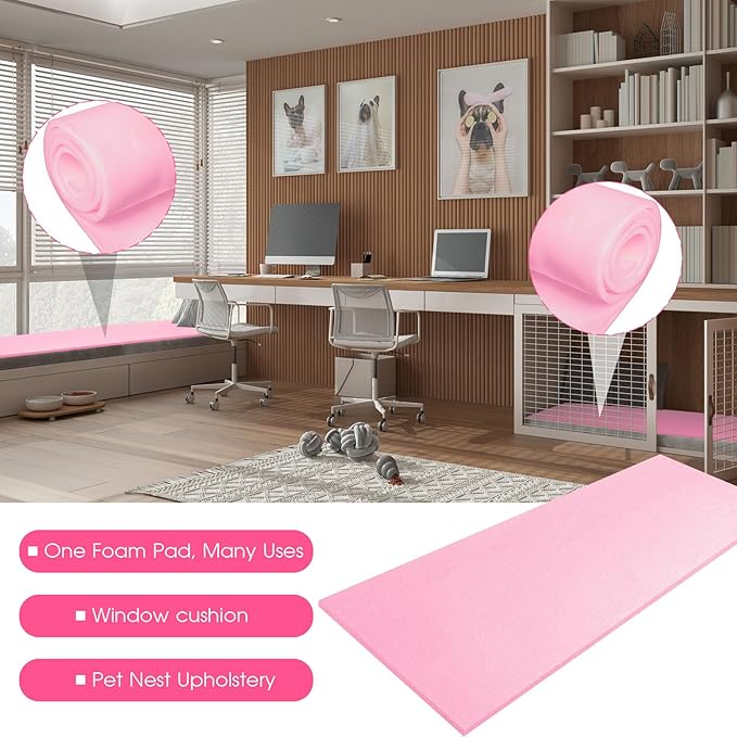 Amylove Polyurethane Foam 1/4" x 24" x 72" High Density Cushion Upholstery Foam Sheet for Seat Replacement DIY Projects Chairs Headboards Sofas Home(Pink)
