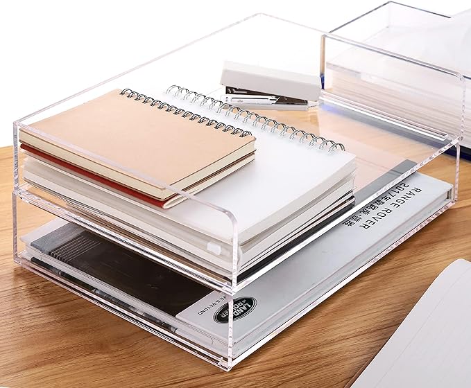 Paper Tray Organizer Clear Acrylic Desk Organizers and AccessoriesOffice Supplies Organization Stackable File Holder-Art Storage for School Classroom Workspace Letter Tray-2 Pack/2 Tier…