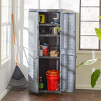 Gracious Living 3-Shelf Base Cabinet, MaxIt Lockable Utility Storage with Adjustable Shelves for Garage, Basement, Workshop, Grey - Large