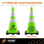 Xpose Safety 36” Lime Green Traffic Cone Dual 6" & 4" Reflective Collar – 12 Pack Multipurpose Premium PVC Safety Cone for Parking, Caution, Construction, Road Crews, Emergency Vehicle - DOT Approved