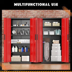 Greenvelly Metal Garage Storage Cabinet with Lock, 72" Metal Storage Cabinet with 2Doors and 4Adjustable Shelves, for Home Office, School,Gym (Black&Red)