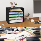 EMERIT 4-Tier Adjustable Paper Organizer, Large Capacity Book Shelf for Textbooks/Magazines/Office Files, Wooden Dividers, 7 lbs per Shelf, Black