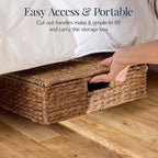 Best Choice Products Under Bed Storage Containers W/Lid, Wheels and Handles, 2-Pack Large Handwoven Water Hyacinth Closet Organizer, Shoe Storage Bins, Multi-Purpose Nesting Baskets - Chestnut