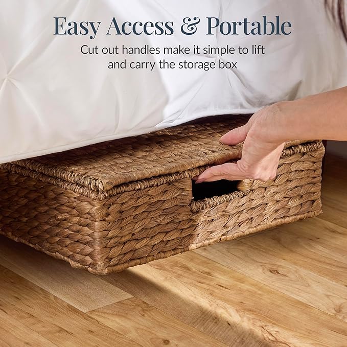 Best Choice Products Under Bed Storage Containers W/Lid, Wheels and Handles, 2-Pack Large Handwoven Water Hyacinth Closet Organizer, Shoe Storage Bins, Multi-Purpose Nesting Baskets - Chestnut