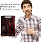 Clipboard with Storage, High Capacity Plastic Storage Clipboard with Pen Holder for Women Teachers Work, School & Office Supplies, Cute Pattern Decorative Clipboards, Dog Paw American Flag