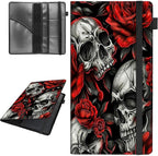 Car Registration and Insurance Holder,Leather Vehicle Glove Box Organizer Wallet for Document,Perfect for any Car,Truck,Motorcycle,Driver License,Trailer or Boat,Men & Women,Skull Red Rose