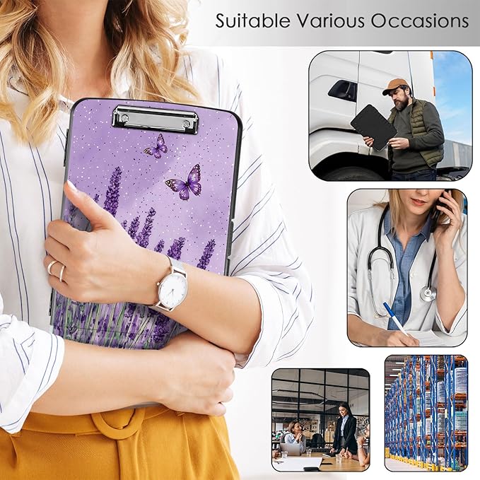 Clipboard with Storage,Office Supplies Nursing Clipboards Folder with Pen Holder Plastic Storage ClipBoard Foldable for Teacher Nurse,Sage Butterfly