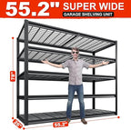 REIBII 78" H Garage Shelving, 5 Tier Storage Shelves Heavy Duty, 3000LBS Industrial Shelf, Adjustable Metal Shelving for Garage, Warehouse, School, Commercial, Business, 55.2" W x 78" H x 26" D