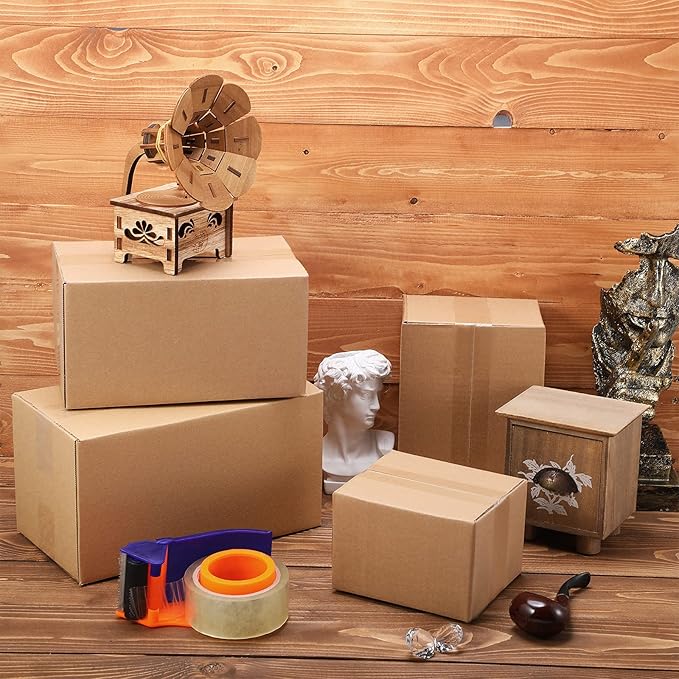 32 Pack 4 Sizes Shipping Boxes Mailers Corrugated Cardboard Box Kraft Mailing Boxes Small Packing Box with Packaging Tape for Shipping Packing Mailing (Kraft Color)