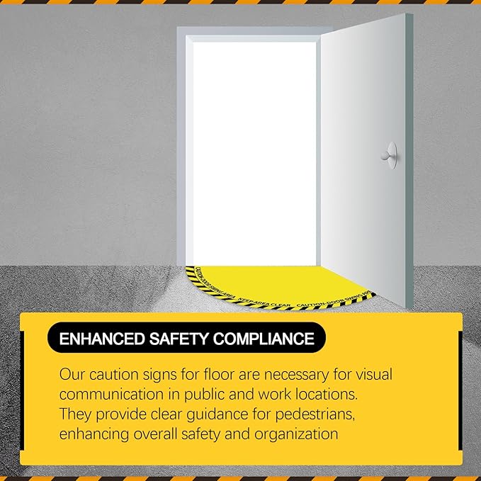1 Pack 56 x 28 Inches Door Swing Caution Floor Sign for Safety Warning Door Swing Area Keep Area Clear Floor Sign Vinyl Non Slip Surface