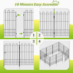 Bepatio Tall Garden Fence Animal Barrier with Gate, 39.5in (H) x 23ft (L) 10 Panels Decorative Dog Fence Outdoor for Yard, Heavy Duty Metal Fence Border, Flower Bed, Easy Setup, Black