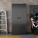 Metal Storage Cabinet with 5 Adjustable Shelves and Pegboard, 71" H×32" W×16" D Garage Storage Cabinet with Lockable Doors for Garage,Office,Home,Gym,School, Lockable File Cabinet, Black