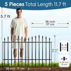 Metal Garden Fence 36" H x 28" W (5 Panels, 11.6 Ft Total) Rustproof Animal Barrier No Dig Decorative Fencing for Dogs,Pet, Yard,& Patio, Easy Installation
