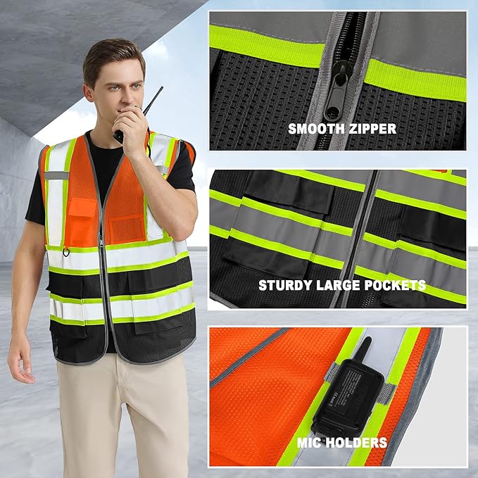 BeautyWill Custom Logo 10/20 Pack Safety Vest Class2 High Visibility Vest with Pockets Breathable Construction Vest Bulk