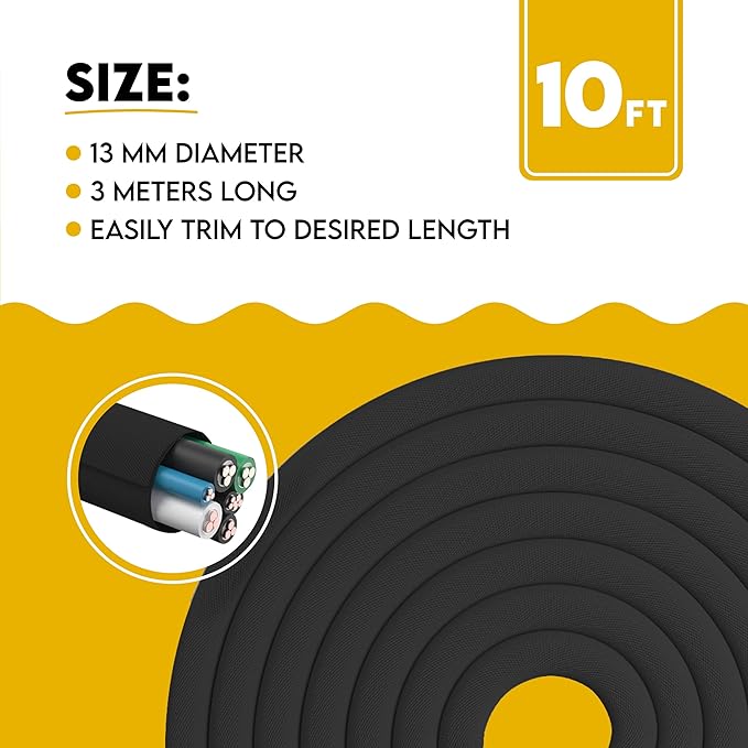 Cord Cover For Pets (Black, 10ft) - Durable PET Cable Protector for Dogs, Cats, and Other Pets - Critter Cord - Cord Protectors from Pets No Chew, Keep Cats from Chewing Cords - Puppy Proof Cord Cover