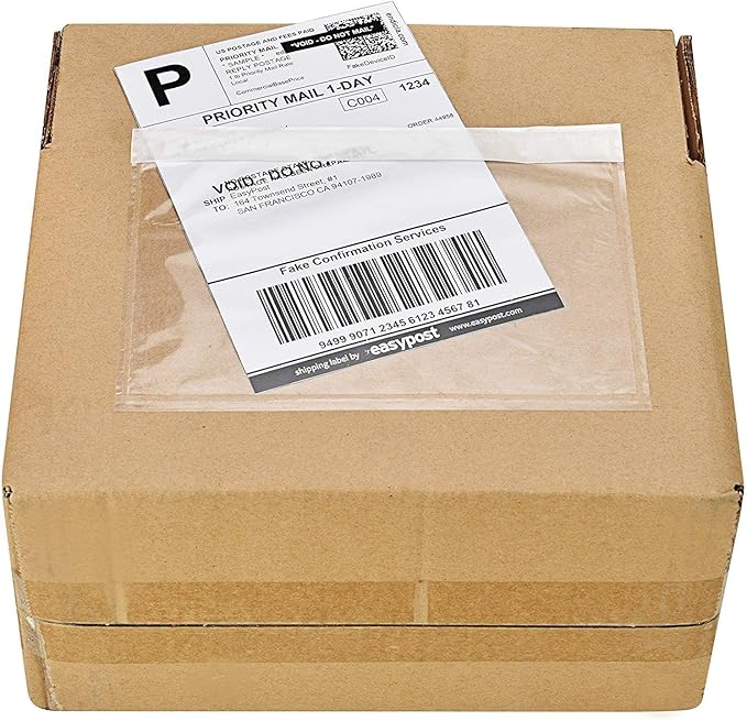 SJPACK 4000 7.5" x 5.5" Clear Adhesive Top Loading Packing List/Label Envelopes Pouches
