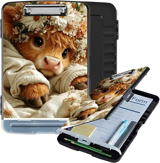 Clipboard with Storage Box & Pen Holder,Heavy Duty Clip Boards 8.5x11 for Nursing,High Capacity,School & Office Supplies,Floral Cozy