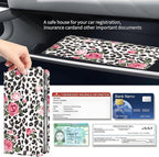 Premium Car Registration and Insurance Card Holder, Cute PU Leather Car Document Holder, Vehicle Glove Box Car Organizer with Magnetic Closure for Driver License, Cards Leopard Rose