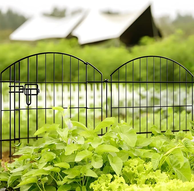 Metal Garden Fence 32 in H x 28 in W 10 Panels (9 Panels + 1 Gate) Total Length 23 ft, No Need Dig Rustproof Animal Barrier Fencing Border Fence for Dog, Patio,Yard, Landscape, Flower Bed