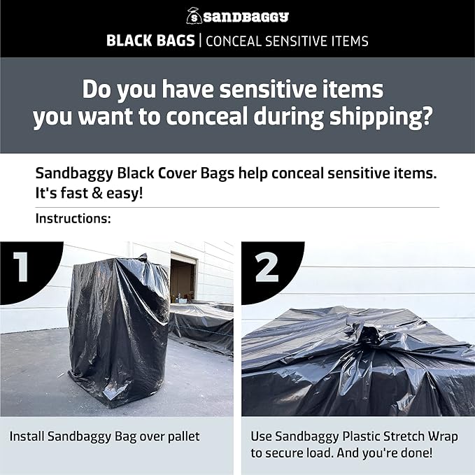 Sandbaggy Black Pallet Covers | Made in USA | Tarp Fits Large Pallets Up to 55" x 55" x 75" | Built w/ 6 Months UV Protection | Heavy Duty 1.5 Mil Thick Plastic (Pack of 250, 1.5 Mil Thick)