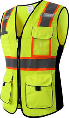 Safety Vest for women, Hi vis Reflective Lady Work vest With 9 Multi Pocket And Zipper