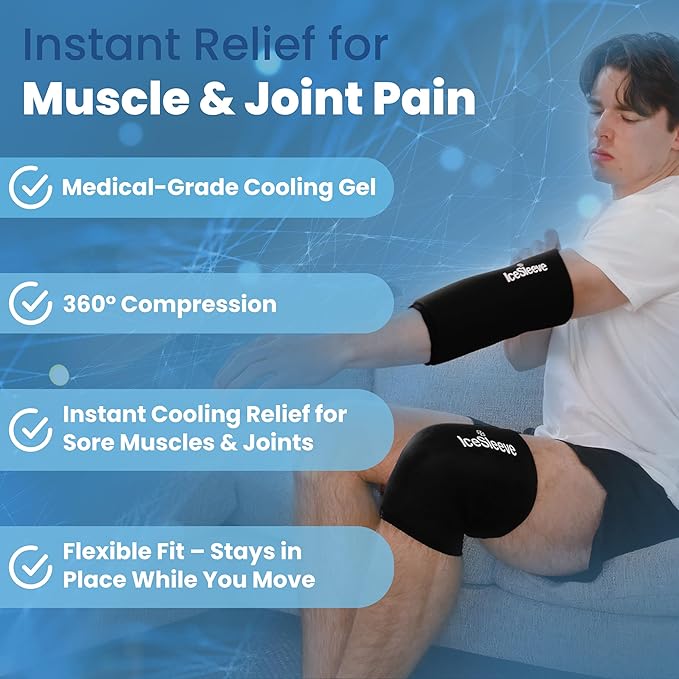 IceSleeve Elbow & Knee Ice Pack Wrap, Reusable Ice Sleeve for Arm & Leg, Flexible Gel Ice Pack for Knee Injuries, Tennis Freeze Sleeve Elbow Compression Wrap, Cold & Heat Therapy, Black SM 1 Pack