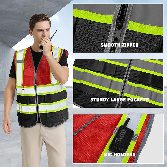BeautyWill Custom Logo 10/20 Pack Safety Vest Class2 High Visibility Vest with Pockets Breathable Construction Vest Bulk
