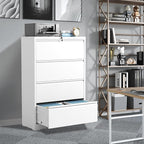File Cabinets 4 Drawer,Metal Office Storage Filing Cabinet with Lock,White Lateral Filing Cabinet for Home Office,Horizontal Locking File Cabinet for Legal/Letter/A4,Assembly Require,White
