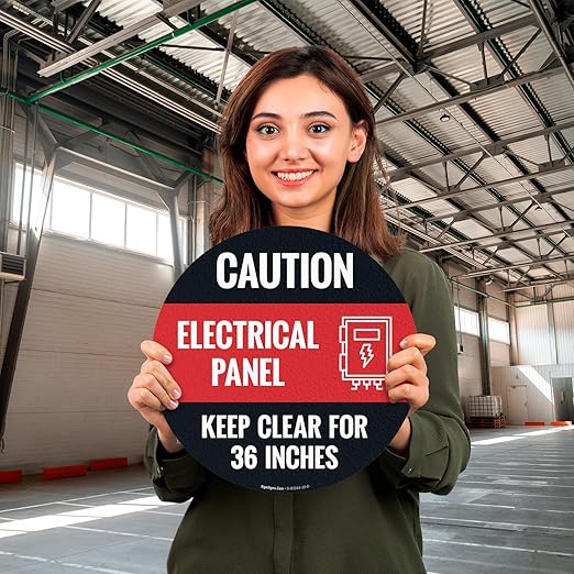 Caution Electrical Panel Circle Floor 10x10 inches, Floor Decal Anti-Slip Adhesive Floor Sign Made in USA